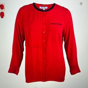 Modamix womens button down blouse Scarlet Red Black new